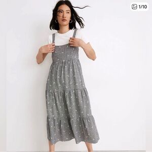 Madewell Smocked Square-Neck Tiered Dress